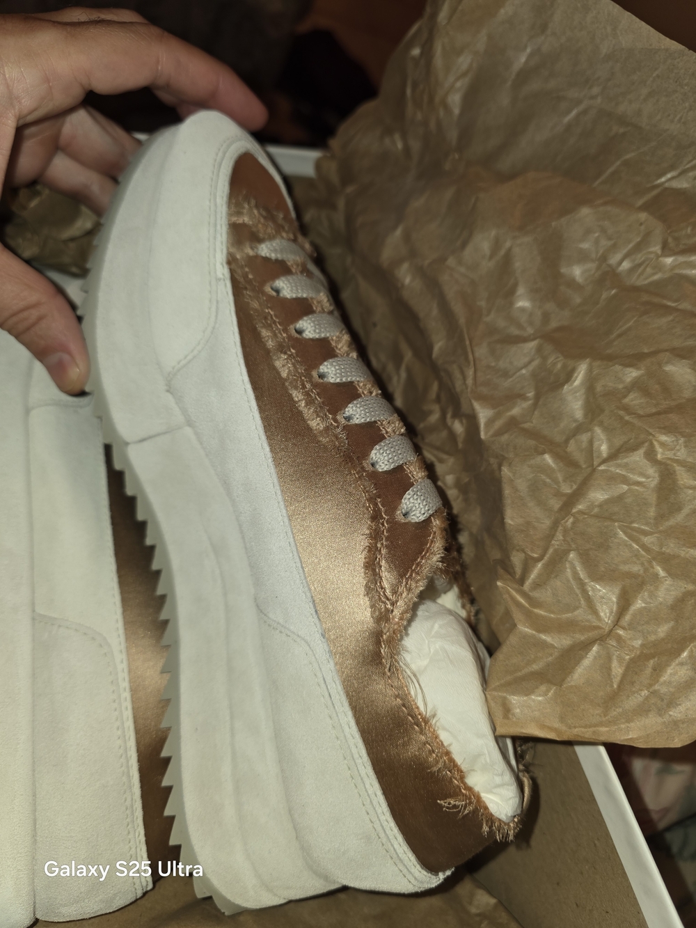 NWT Pedro Garcia Orella Frayed Satin Platform Sneaker Praline 39